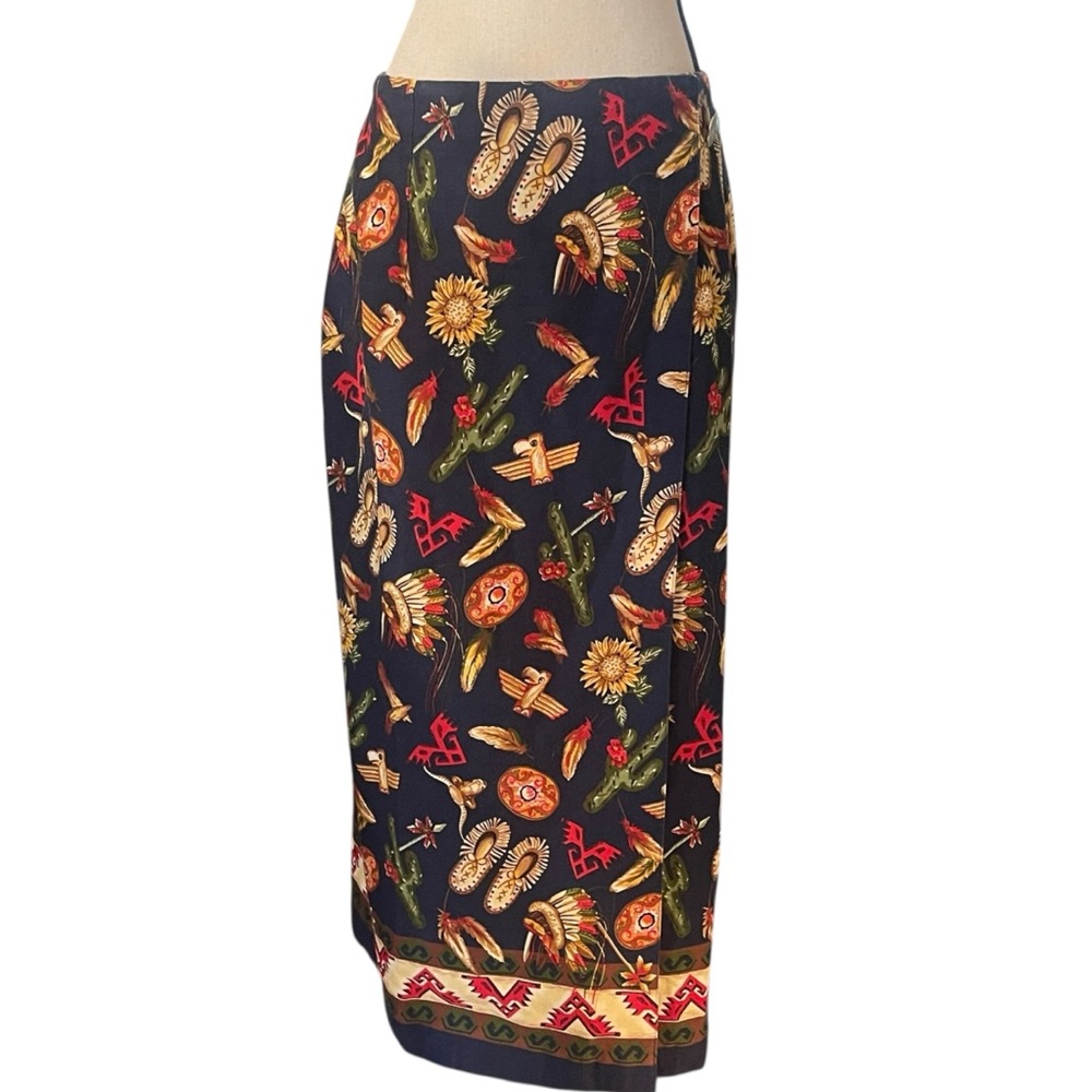Vintage The‎ Eagle's Eye Native American Print Novelty Wrap Skirt Women's 12